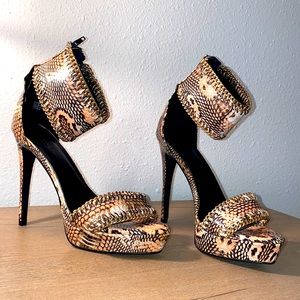 Faux Snakeskin Strappy Stilettos